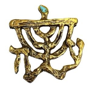 JACQUES LIPCHITZ CUBIST MODERNIST MENORAH JUDAICA BROOCH circa 1970